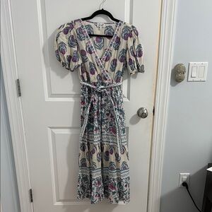 Garrie B Blue and Pink Puff Sleeve Maxi Sundress